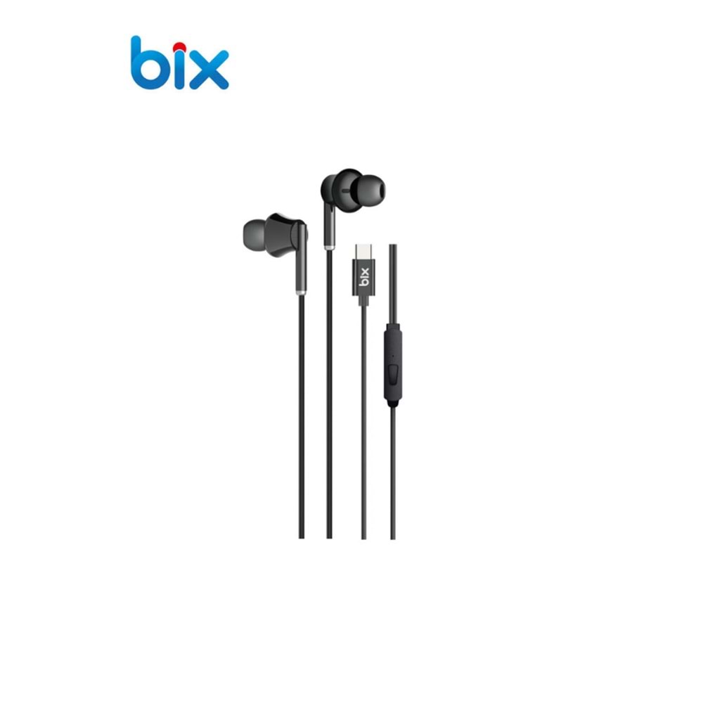 Bix HF01C Type-C 14mm Extra Bass Özellikli Mikrofonlu Kulak içi Kulaklık Siyah&Beyaz