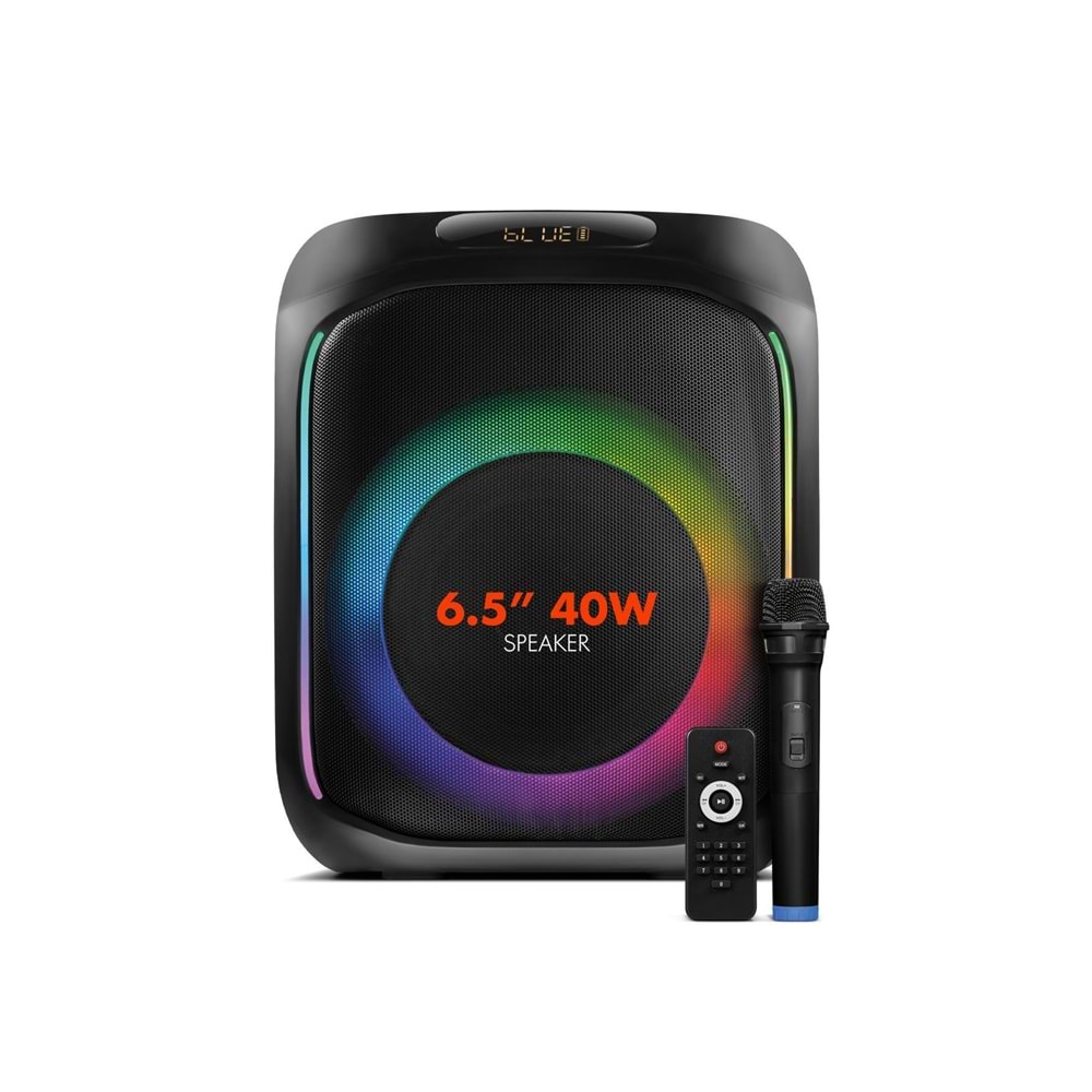 Powerway MIO Taşınabilir Mikrofonlu 40 W Parti Karaoke Kumandalı Bluetooth Hoparlör Led Işıklı