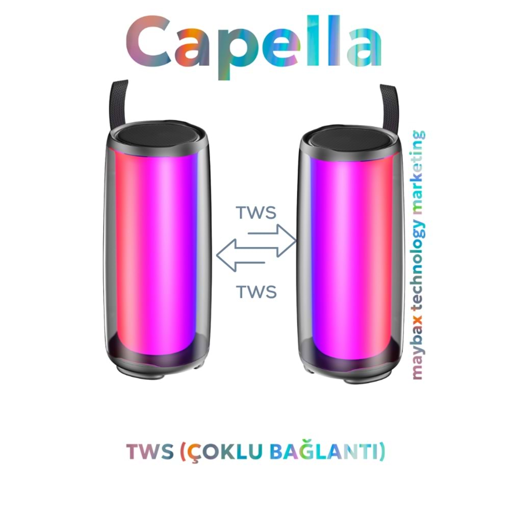 Mikado MD-17BT Capella Siyah 10W 1 RGB Mikrofonlu Transparan/Bt/TF Kart/Aux/Usb TWS 1800 mAh Bataryalı Speaker