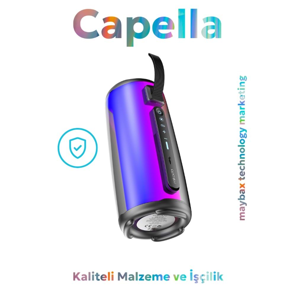 Mikado MD-17BT Capella Siyah 10W 1 RGB Mikrofonlu Transparan/Bt/TF Kart/Aux/Usb TWS 1800 mAh Bataryalı Speaker