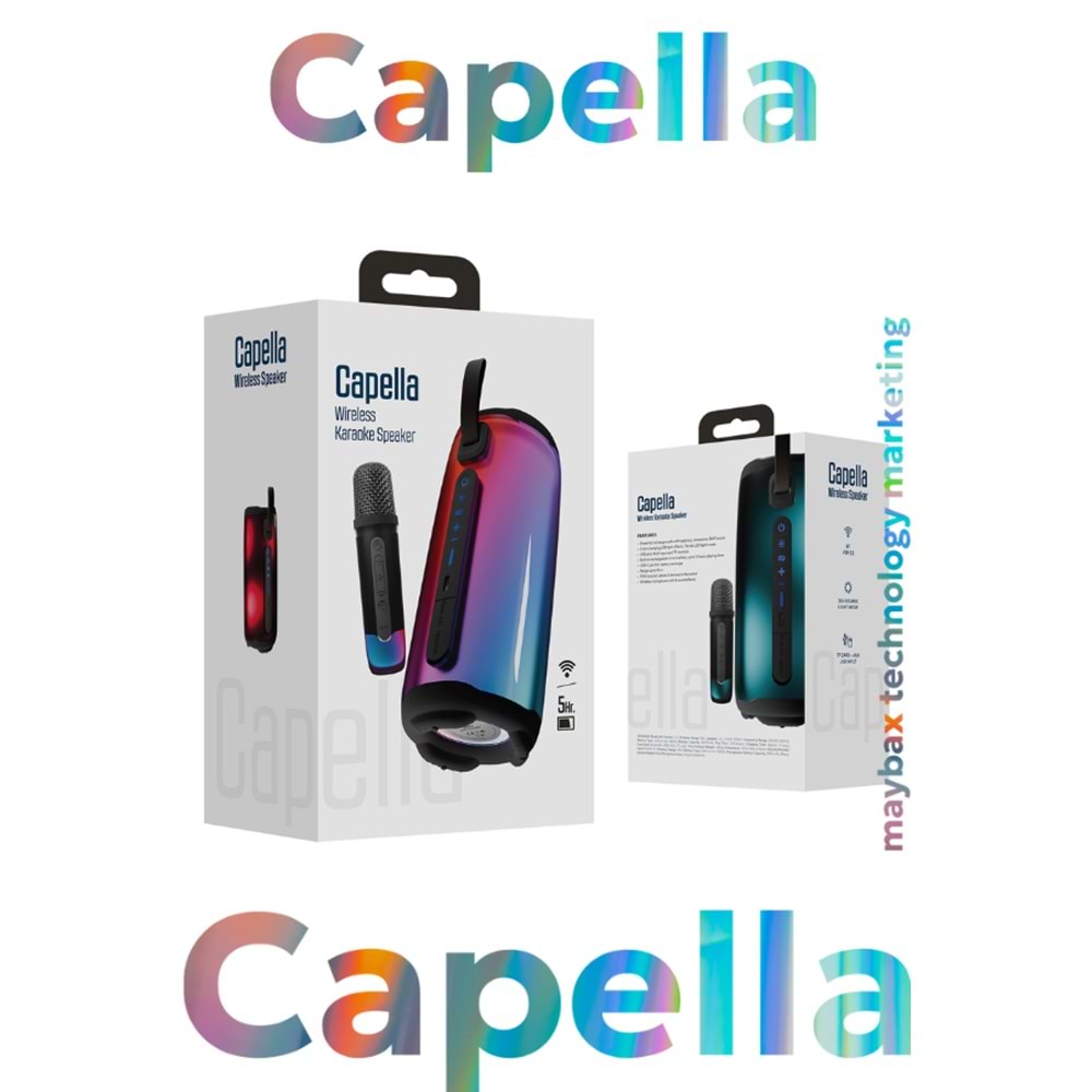 Mikado MD-17BT Capella Siyah 10W 1 RGB Mikrofonlu Transparan/Bt/TF Kart/Aux/Usb TWS 1800 mAh Bataryalı Speaker
