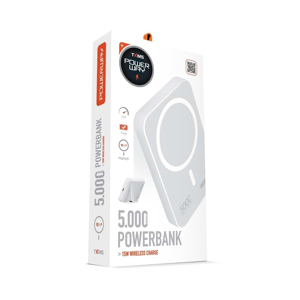 Powerway TXM5 5.000 mAh PD 15W Magsafe Kablosuz Wireless Taşınabilir Şarj Cihazı Powerbank