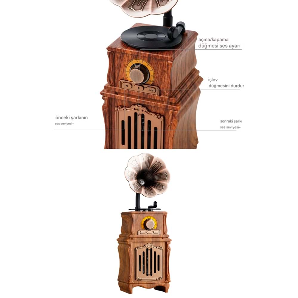 PG-AS31 GRAMAFON BLUTOOTH NOSTALJİK SPEAKER