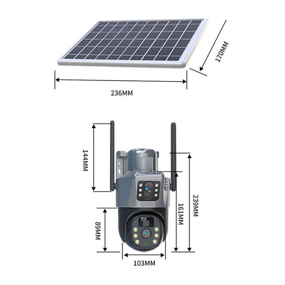V380 // ÇİFT KAMERALI SOLAR ŞARJLI GÖSTEGELİ HD WİFİ IP KAMERA // LEERFEİ