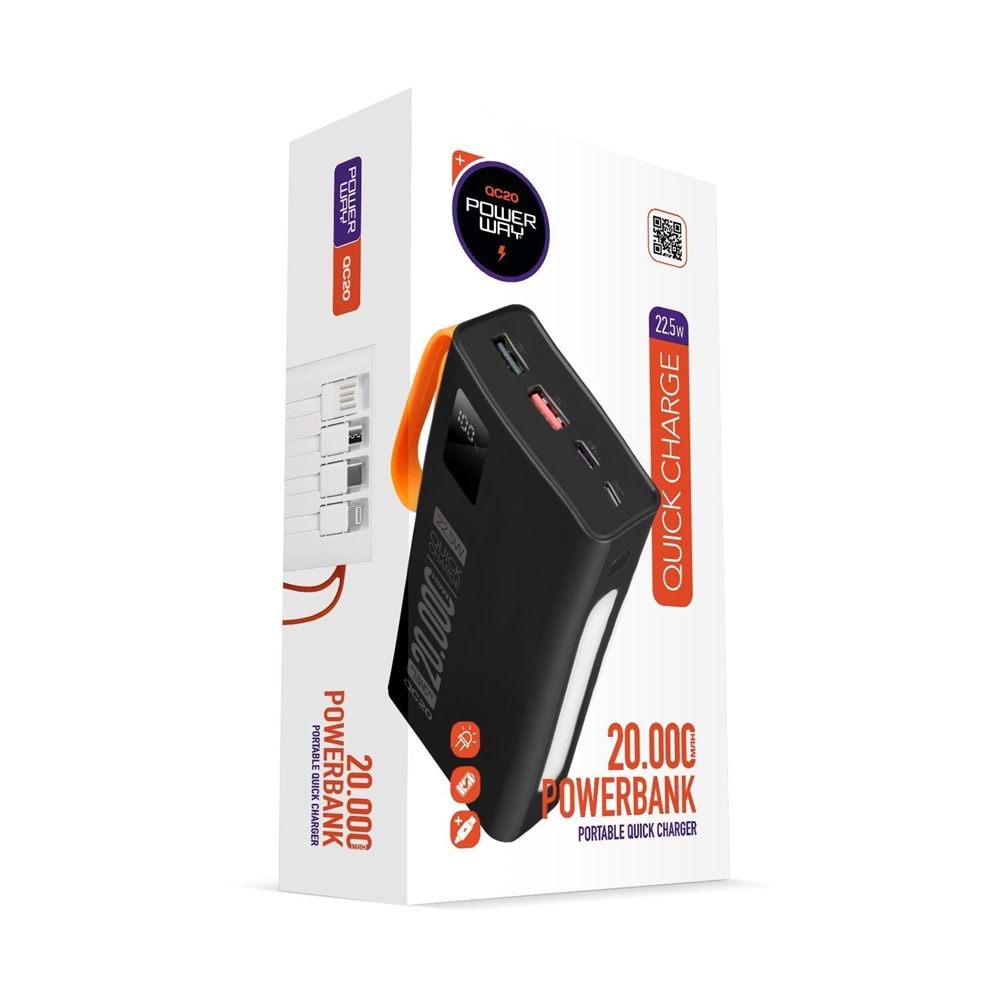 Powerway QC20 Pd 22.5w 20.000 Mah 3.0 Hızlı Şarj Qc20 Powerbank