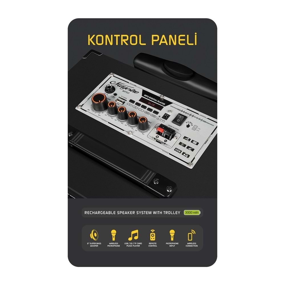 Powerway MT50 Şarjlı Mikrofonlu Hoparlör Karaoke Sistemi Taşınabilir Amfi Büyük Bluetooth Hoparlör