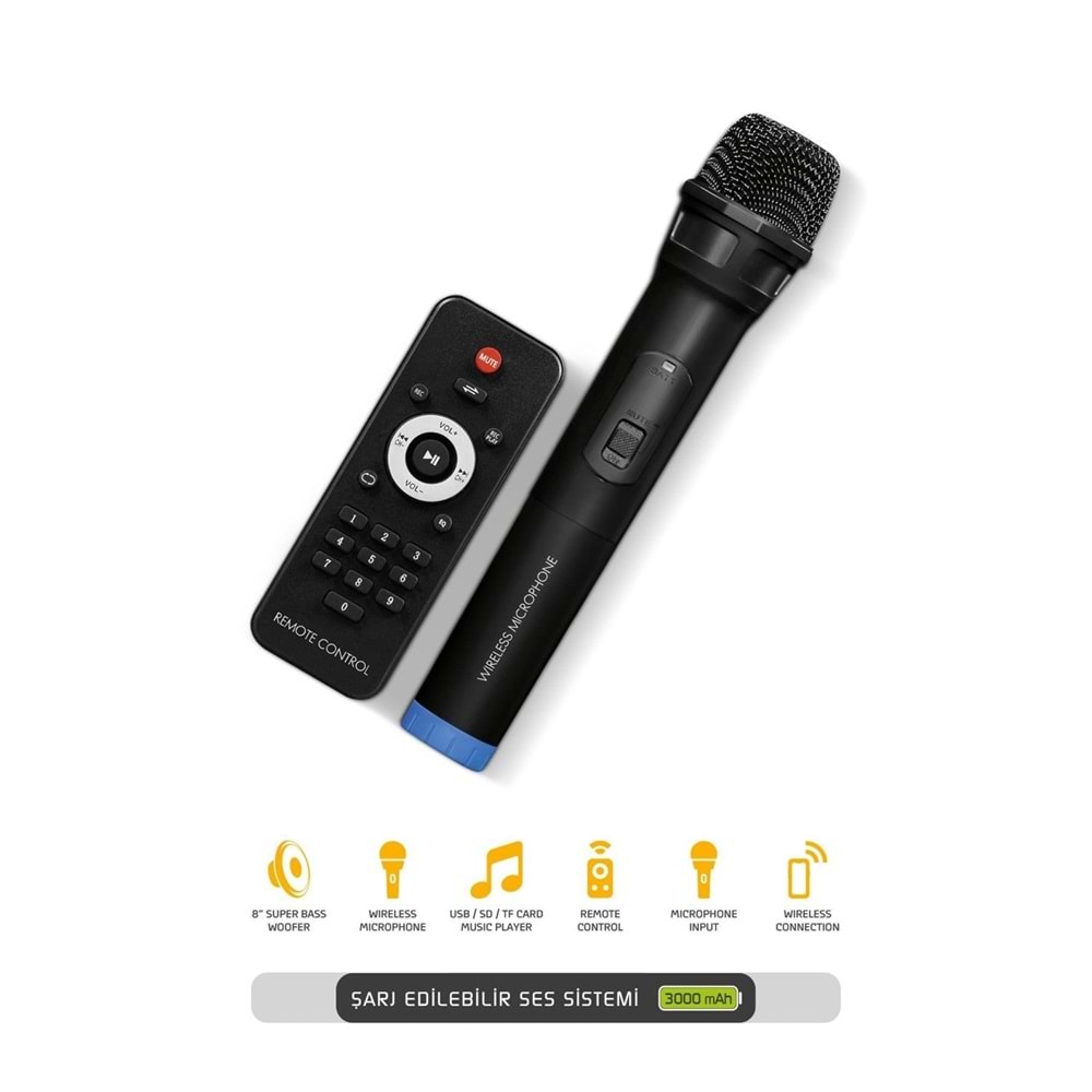 Powerway MT50 Şarjlı Mikrofonlu Hoparlör Karaoke Sistemi Taşınabilir Amfi Büyük Bluetooth Hoparlör