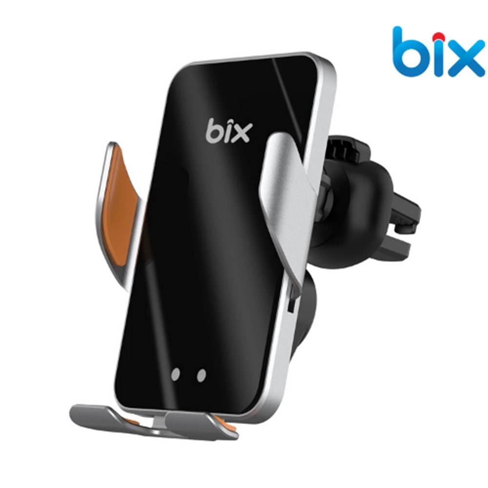 Bix BXCH9 MagSafe 15W Kablosuz Hızlı Şarj Destekli Ultra İnce Metal Gövdeli 360 Derece Ayarlanabilen Araç içi Telefon Tutucu Gri