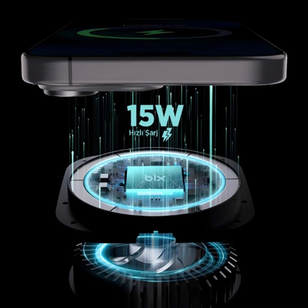 Bix BXCH10 15W Kablosuz Şarj Destekli 180° Ayarlanabilir, Çok Açılı Manyetik Araç İçi Telefon Tutucu Gri