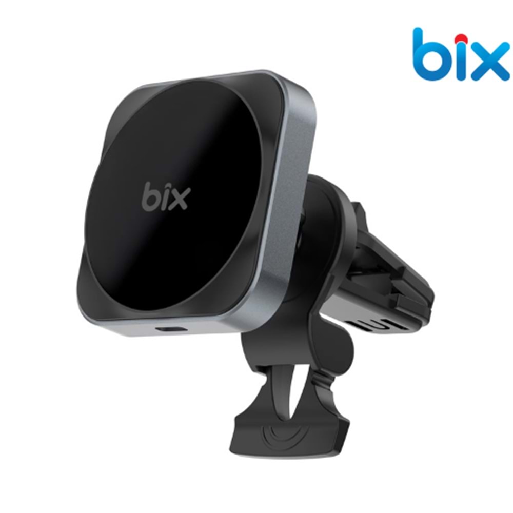 Bix BXCH10 15W Kablosuz Şarj Destekli 180° Ayarlanabilir, Çok Açılı Manyetik Araç İçi Telefon Tutucu Gri