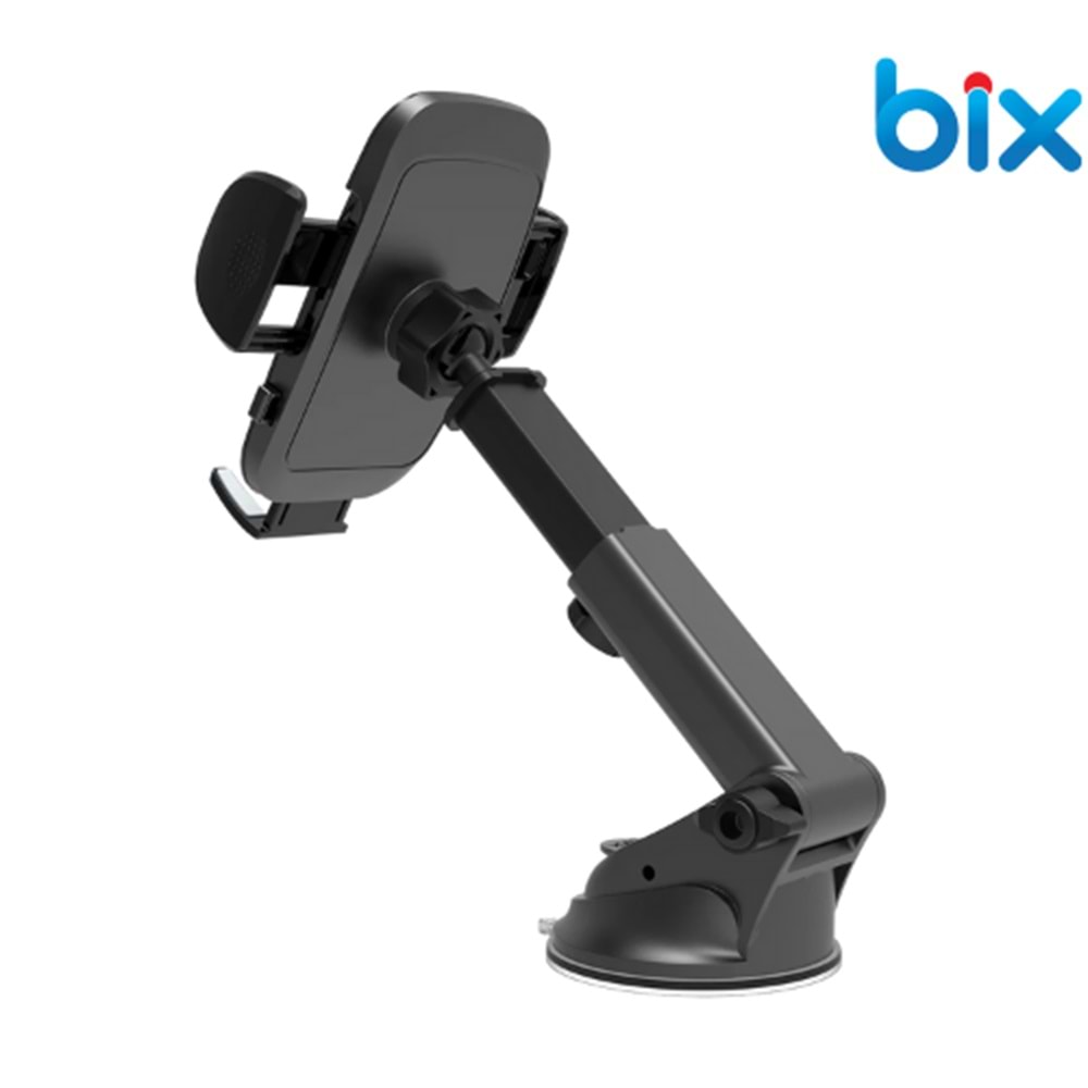 BİX BXCH7 Uzayabilen ve Ayarlanabilir Cam Torpido ve Havalandırma için Çift Fonksiyonlu Araç içi Vantuzlu Telefon Tutucu Siyah