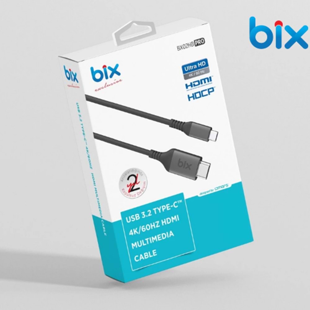 BİX BX02HB PRO 4K 60Hz HDCP Destekli Type-C to HDMI Görüntü Aktarıcı Kablo 1.8 Metre