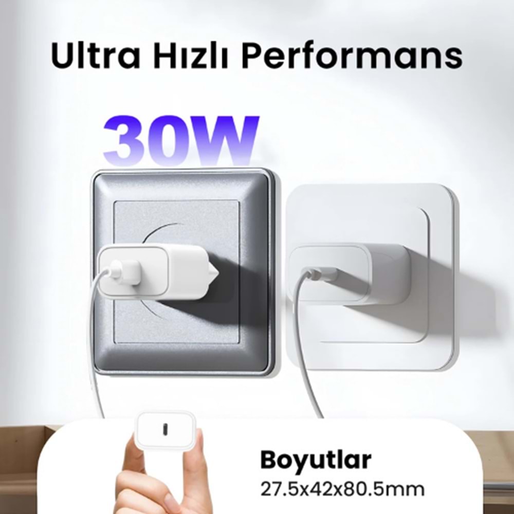 Bix BXPD31 30W USB-C PD 3.0 Akım Korumalı Hızlı Şarj Adaptörü Beyaz