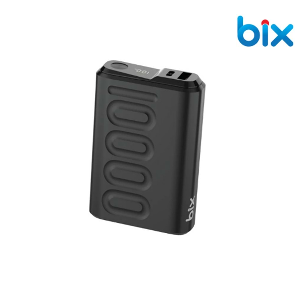 Bix TPB15 10000mAh PD 20W USB-C ve USB-A QC 3.0 Çift Portlu 22.5W Süper Hızlı Şarj Destekli ve Dijital Ekranlı Mini Powerbank