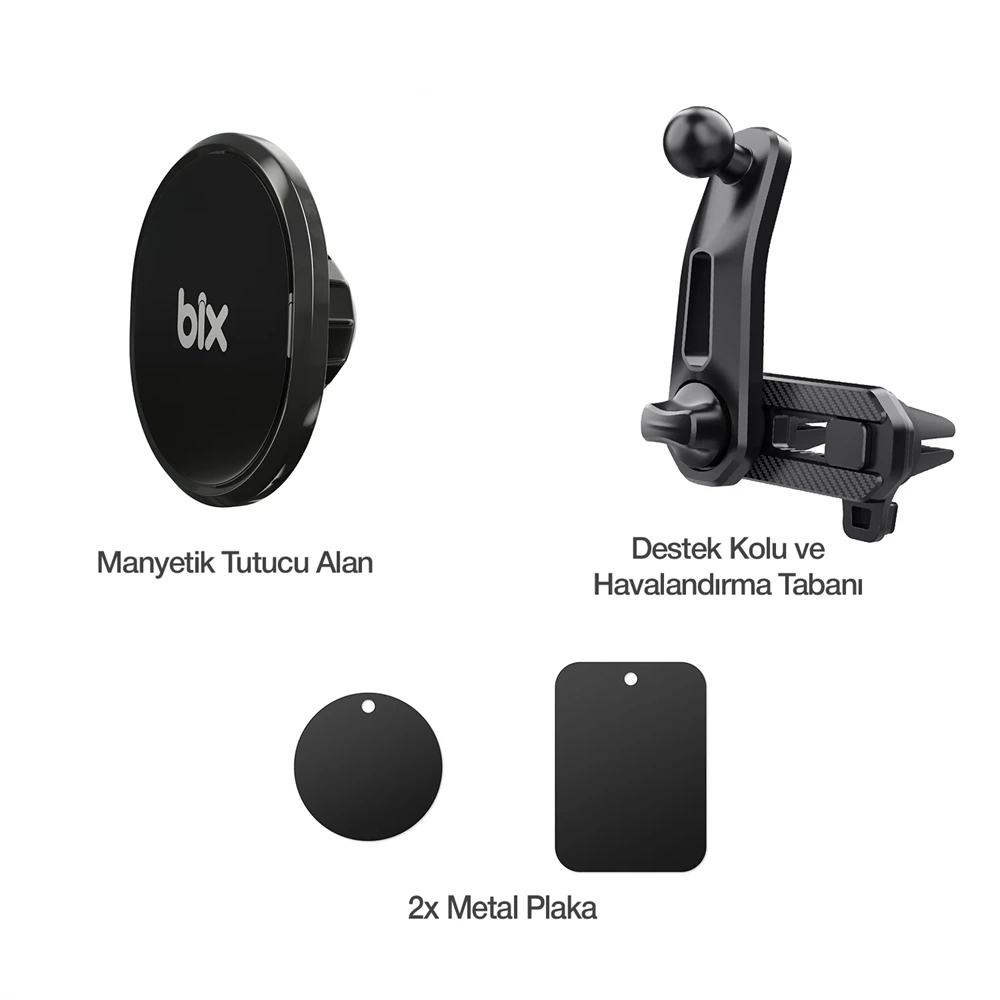 Bix BXCH6 Çift Havalandırma Klipsli ve Destek Kollu 360° Derece Ayarlanabilir Araç Telefon Tutucu
