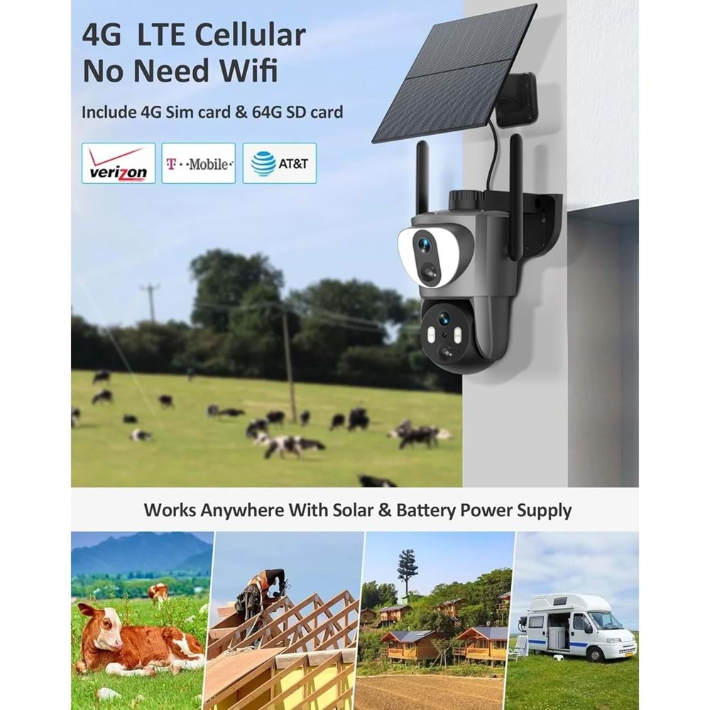 Mpia SD210 Çift Kamera 4G 3+3MP İP Wifi Full HD Suya Dayanıklı Ledli Gece Görüşlü 2 Antanli Hareketli Kamera