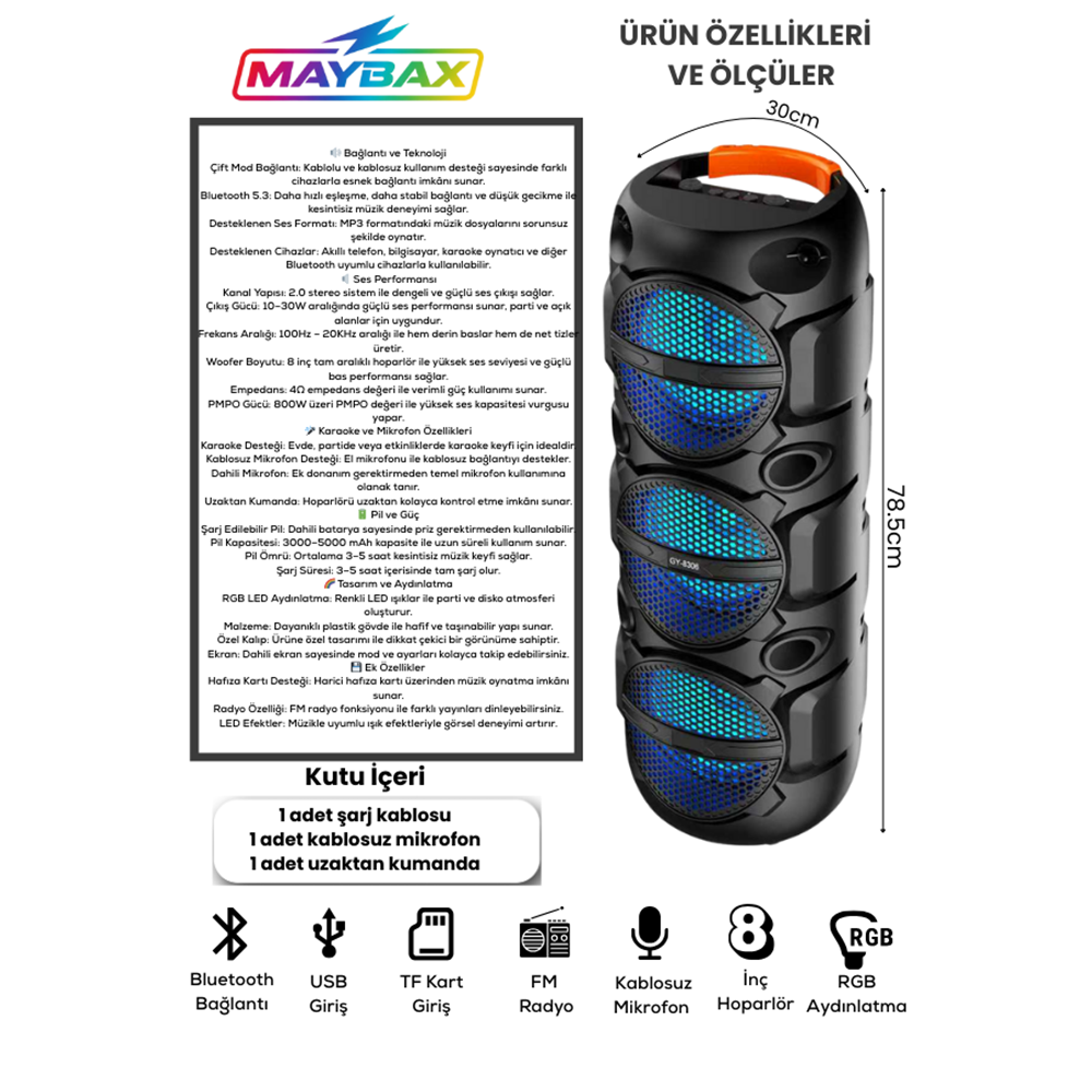 GY-8306 SPEAKER BLUETOTH IŞIKLI