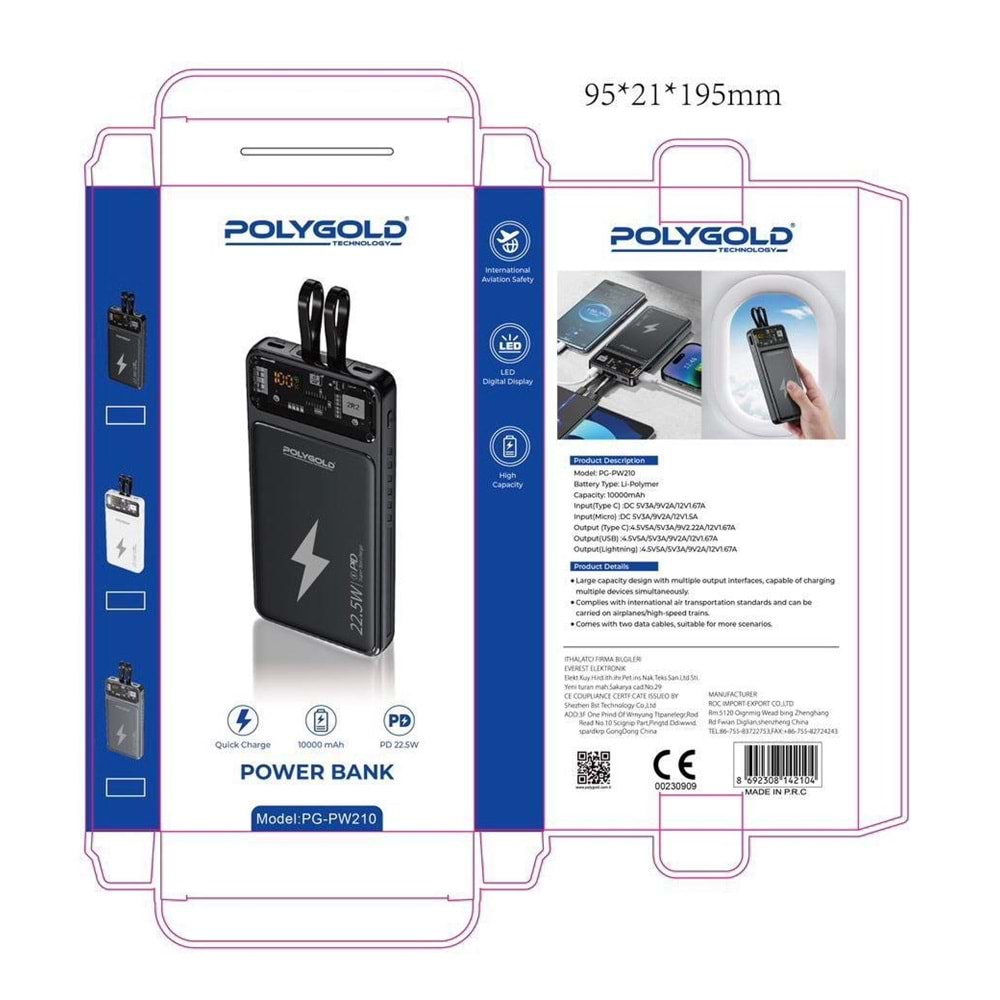 PG-PW210 10000mAh POWER BANK 22.5W QUİCK CHARGE