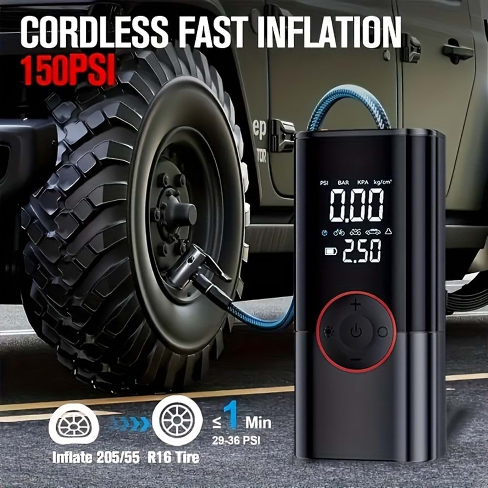 ST-9650 / AKÜ TAKVİYELİ ŞARJLI HAVA POMPASI