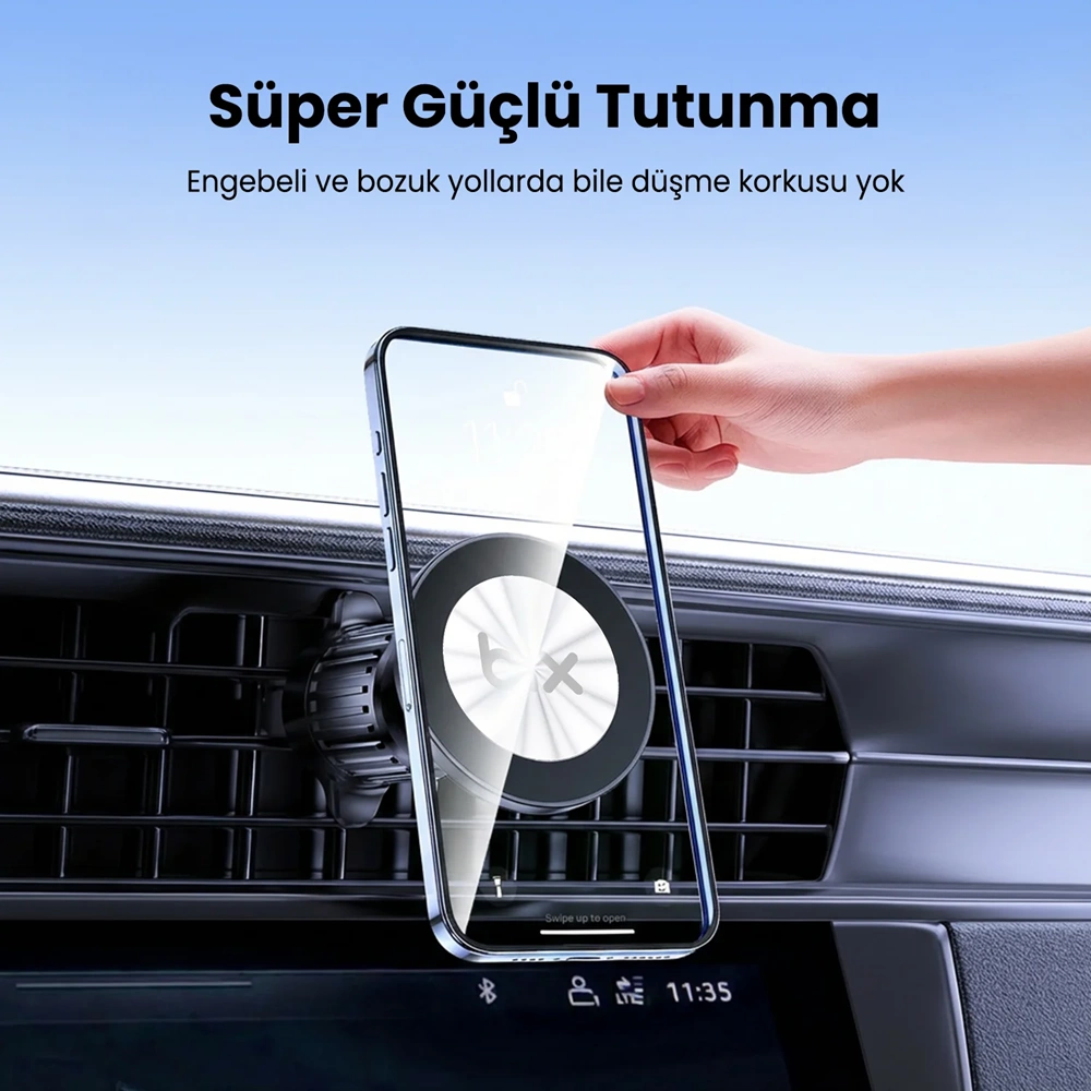 Bix BXCH14 360° Ayarlanabilir Hava Menfezi için Metal Kancalı Manyetik Araç İçi Telefon Tutucu Siyah