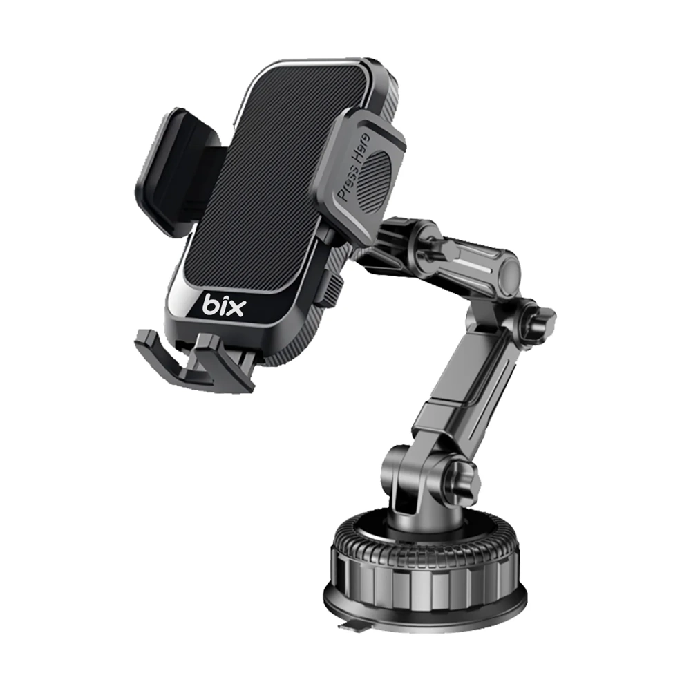 BİX BXCH15 Uzayabilen ve Ayarlanabilir Cam, Torpido ve Ön Panel için Çok Fonksiyonlu Araç içi Vantuzlu Telefon Tutucu Siyah