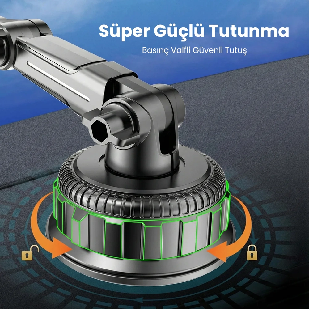 BİX BXCH15 Uzayabilen ve Ayarlanabilir Cam, Torpido ve Ön Panel için Çok Fonksiyonlu Araç içi Vantuzlu Telefon Tutucu Siyah