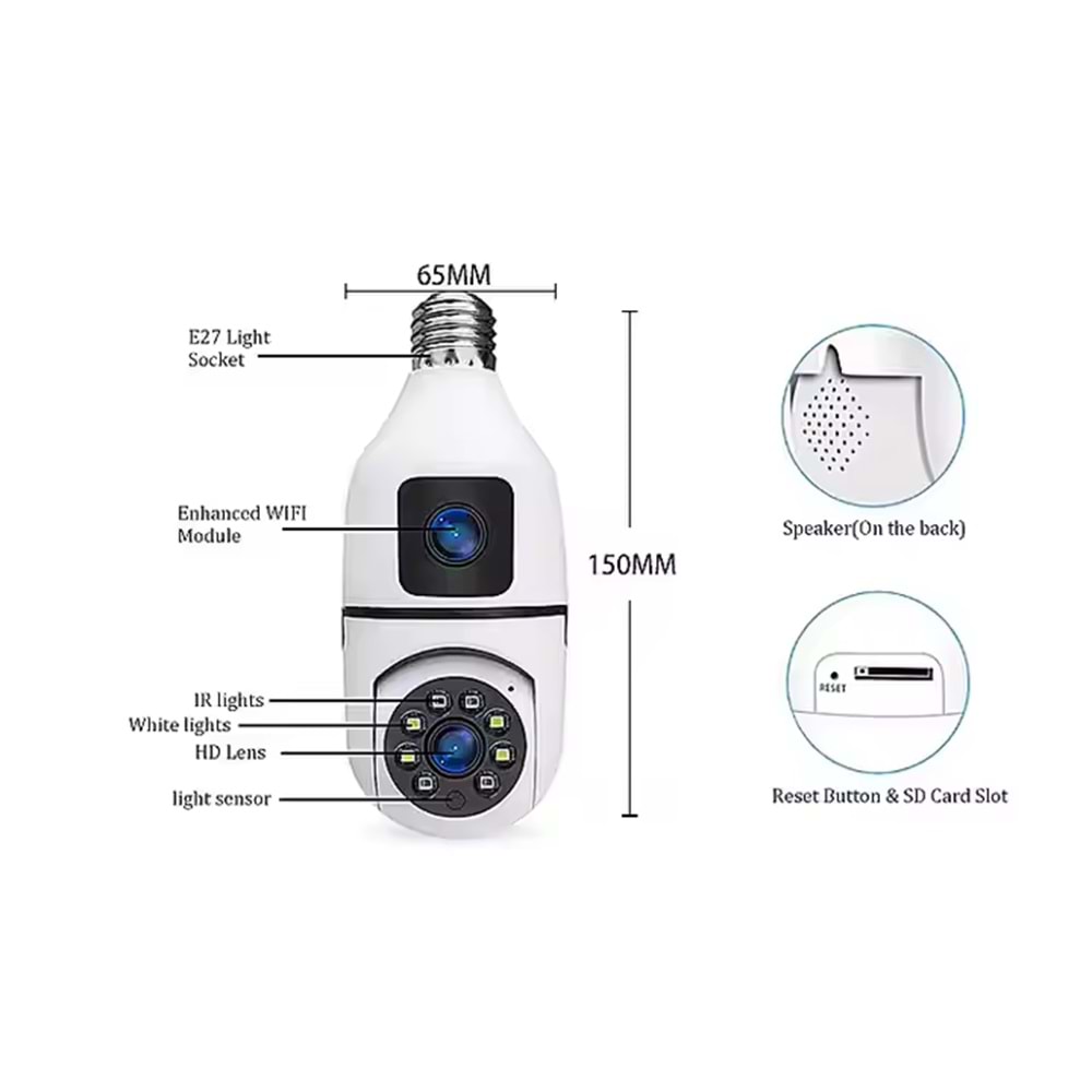 LF-S2 // AMPÜL ÇİFT LENS HD WIFI IP KAMERA // LEERFEI