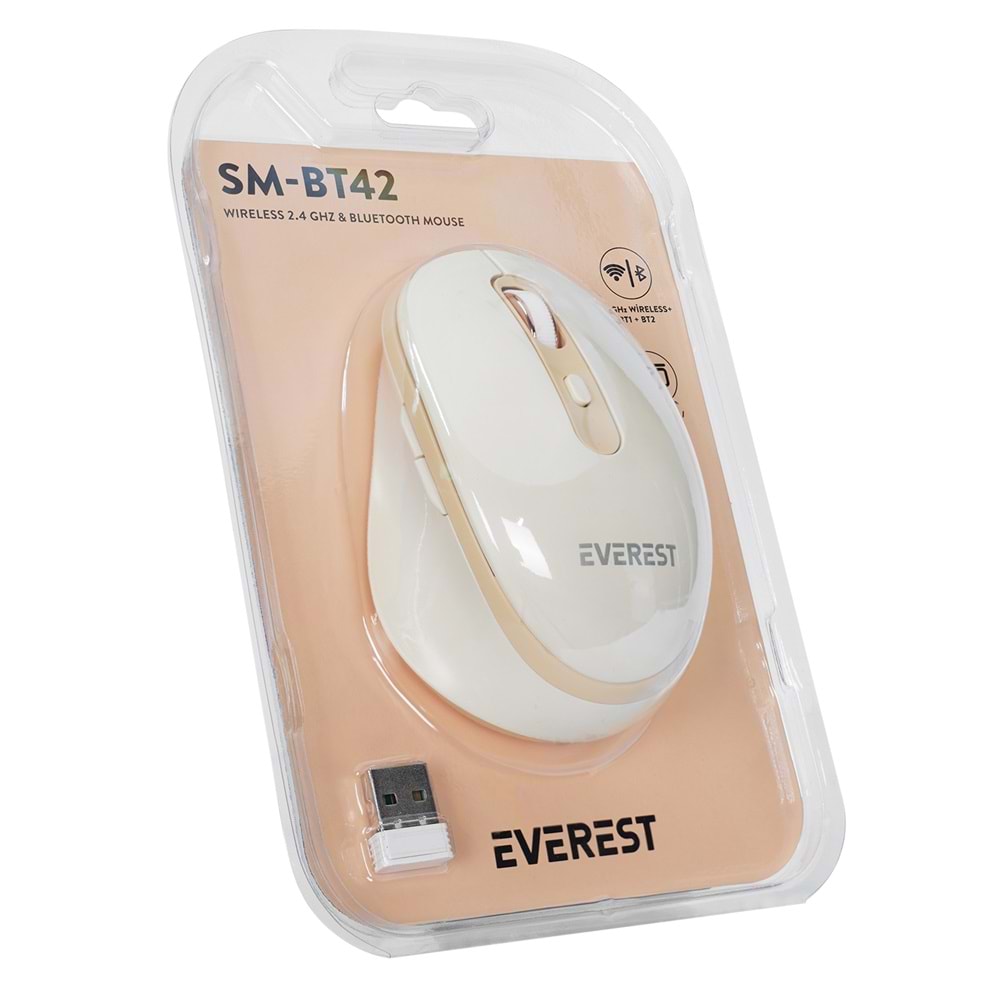 Everest SM-BT42 Usb Beyaz/Mavi 3in1 Bluetooth ve 2.4GHz Şarj Edilebilir Kablosuz Mouse