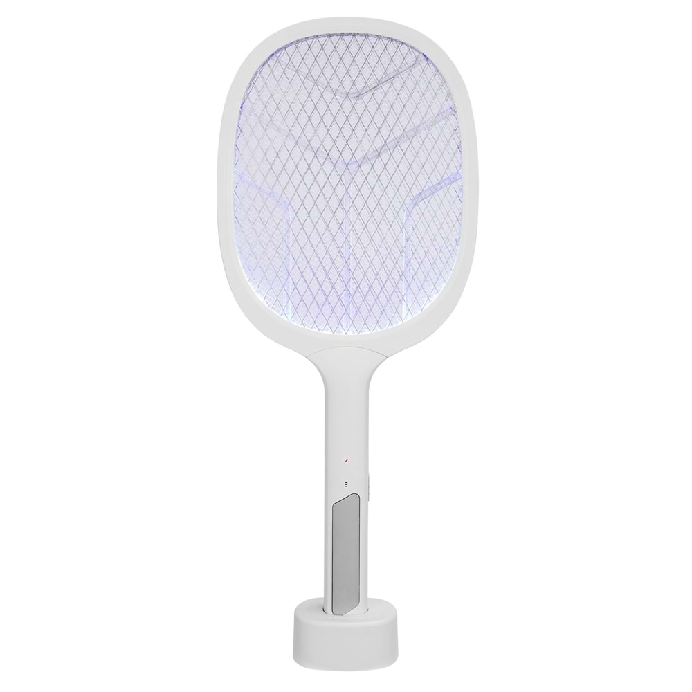 Asonic AS-A25 UV Mavi Işıklı Şarjli Masaüstü Raket Sinek Öldürücü Beyaz/Gri 1200mAh 3000V Çıkış