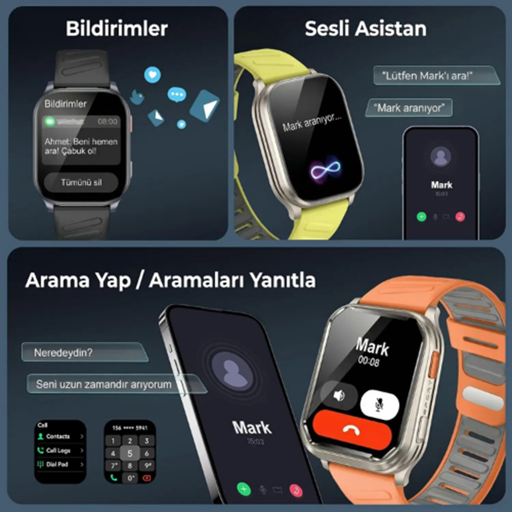 Bix TSW4 47mm Ultra İnce 2.04” AMOLED Ekranlı Akıllı Saat Turuncu – Dahili LED Fenerli, Bluetooth Aramalı, Nabız & SpO² Ölçer, iOS ve Android Uyumlu