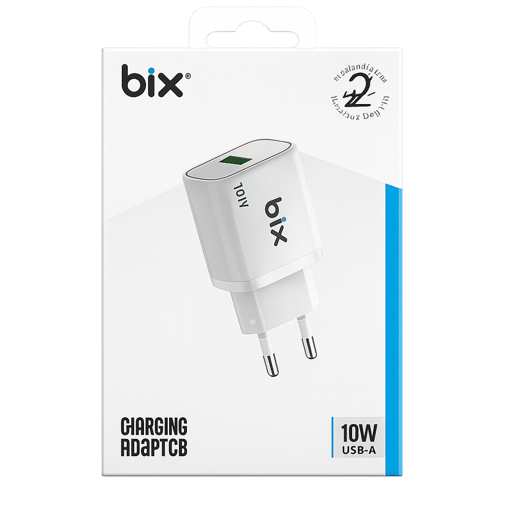 Bix BXAC10 10W 5V 2.1A USB-A Akıllı Çipli ve Kısa Devre Korumalı Şarj Adaptörü Beyaz