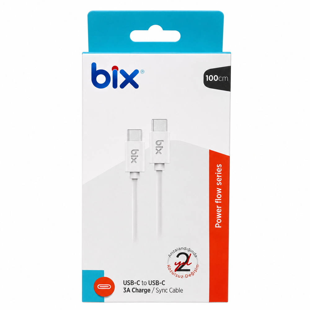 Bix BXUC04C 60W Type-C To Type-C Hızlı Şarj Ve Data Kablosu 1 Metre Beyaz