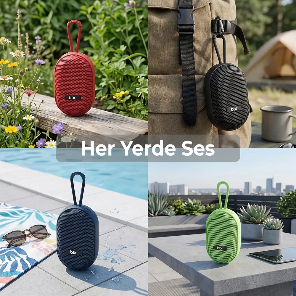 Bix BXWS01 Bluetooth 6.0 IPX4 Suya Dayanıklı 8W Ses Çıkışlı Taşınabilir Hoparlör TF/USB Destekli Speaker