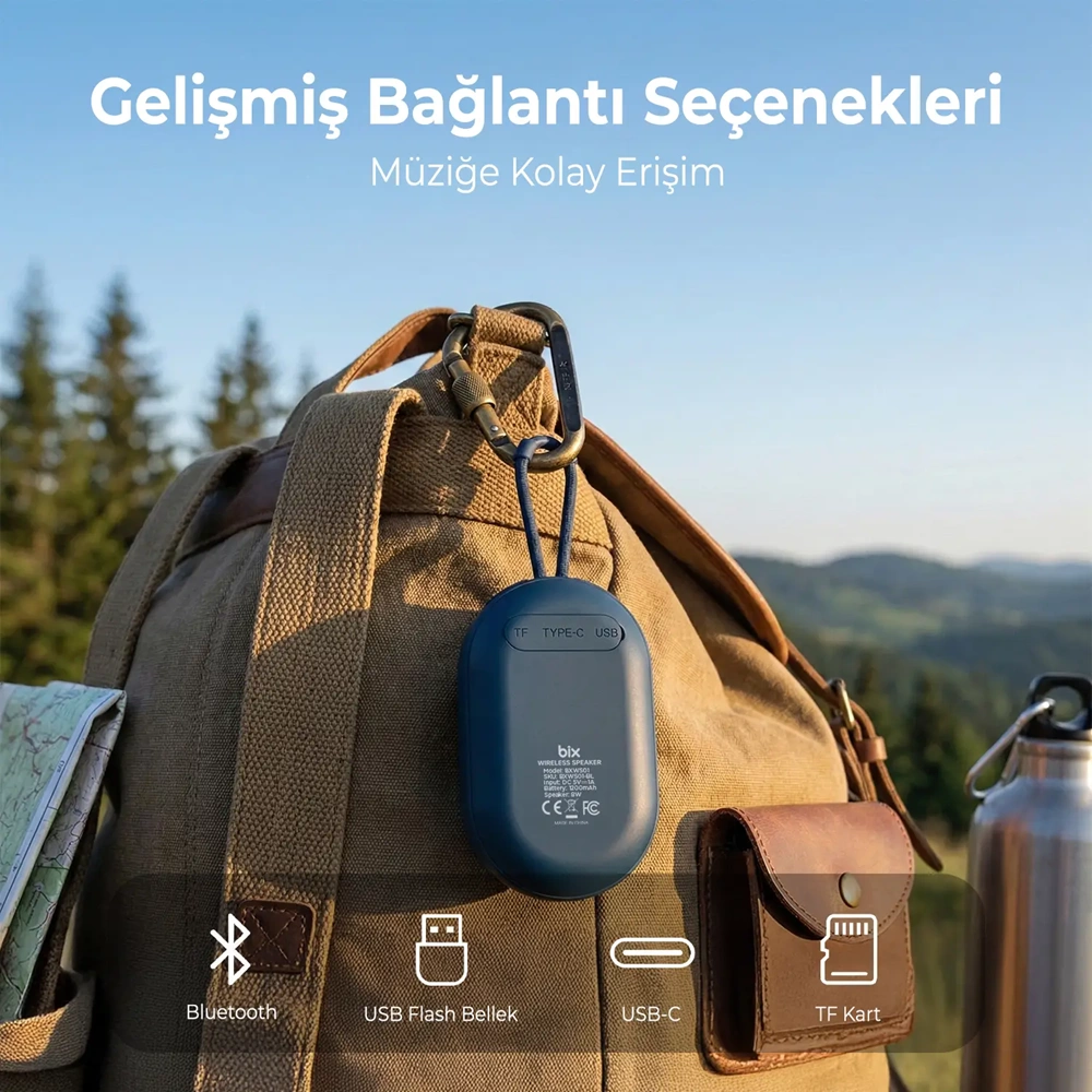 Bix BXWS01 Bluetooth 6.0 IPX4 Suya Dayanıklı 8W Ses Çıkışlı Taşınabilir Hoparlör TF/USB Destekli Speaker