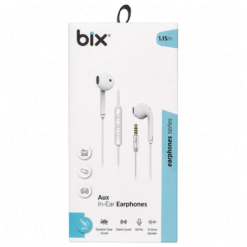 Bix HF03A 14.2mm Dinamik Sürücülü Mikrofonlu Kulak İçi Kulaklık Beyaz