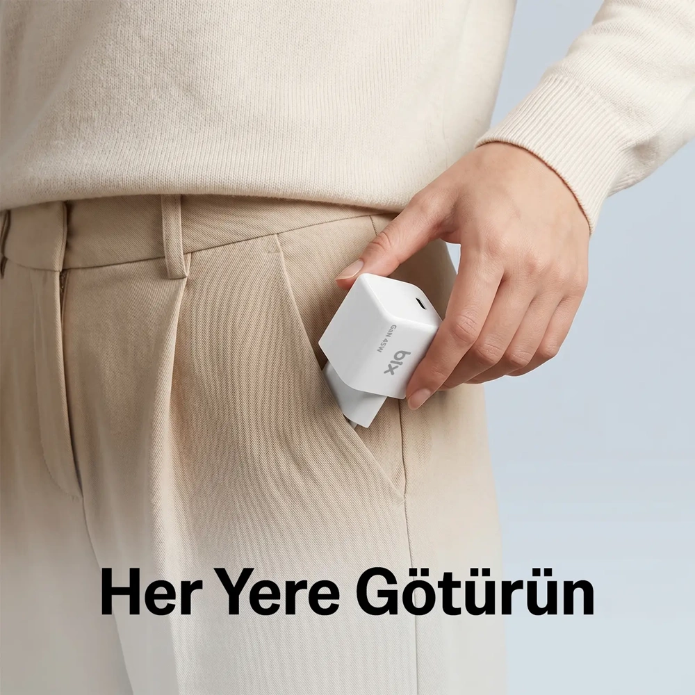 Bix BX1P46G-WT GaN 45W Type-C PPS/AVS Destekli Hızlı Şarj Cihazı Beyaz