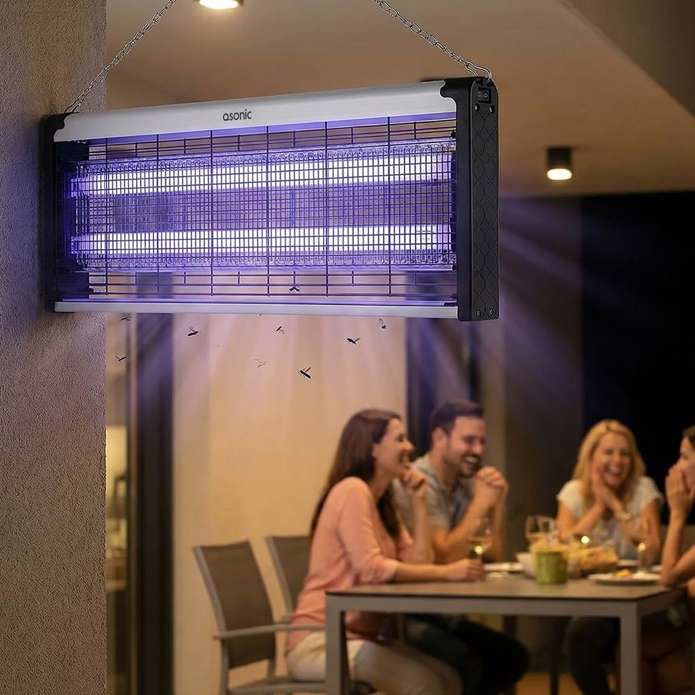 Asonic S28 XXXLBoy Çift Cam LED Zincir Askısılı Sanayı Tipi Sinek Öldürücü 40W+ 2000V