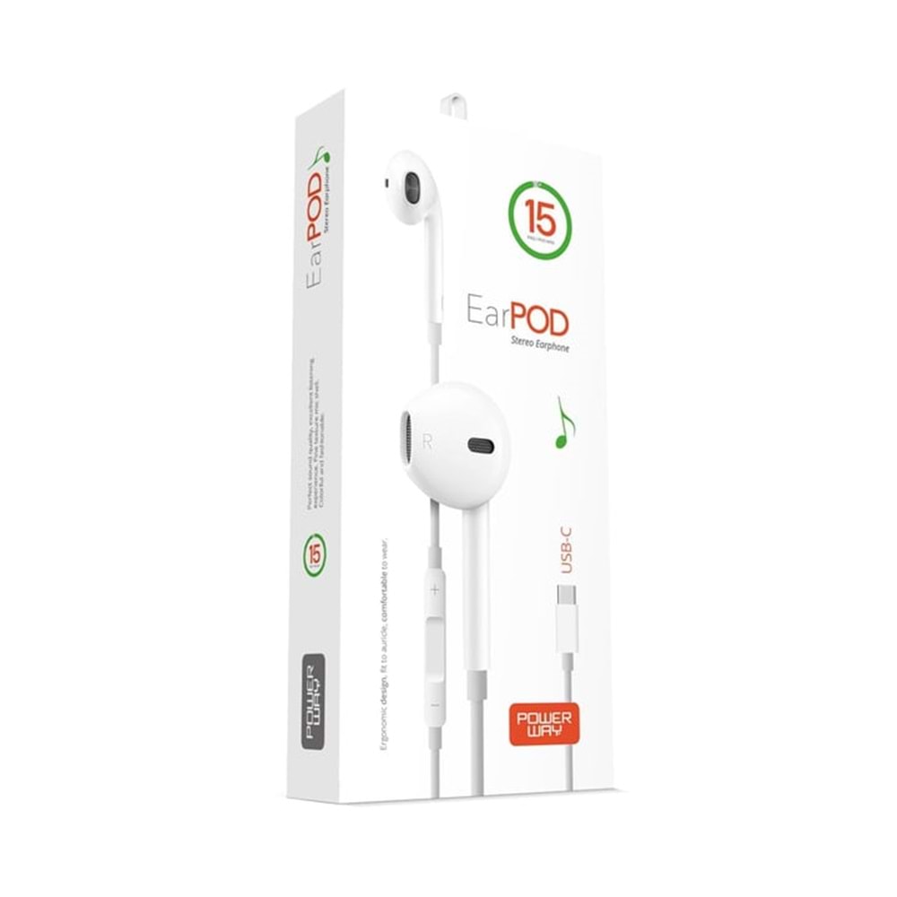 Powerway BTX15 EarPod İphone 15 Uygun Mikrofonlu Kulaklık