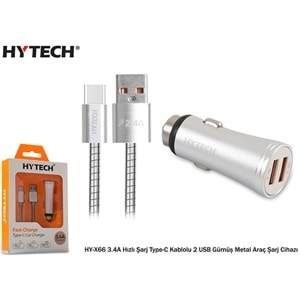 HYTECH HY-X66 3.4A HIZLI ŞARJ Type-C KABLOLU 2USB METAL ARAÇ ŞARJI