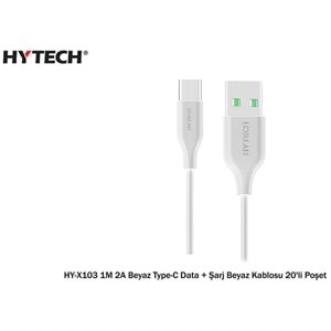 HYTECH HY-X103 1M 2A Type-C DATA+ŞARJ Siyah/Beyaz KABLOSU