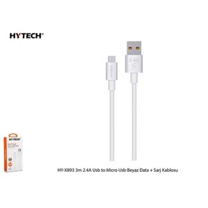 HYTECH HY-X893 3m 2.4A USB to MİCRO USB BEYAZ DATA+SARJ KABLOSU