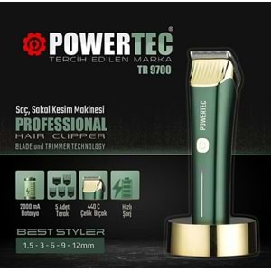 POWERTEC TR-9700 YEŞİL GÖVDE PROFESYONEL SAÇ SAKAL MAKİNASI