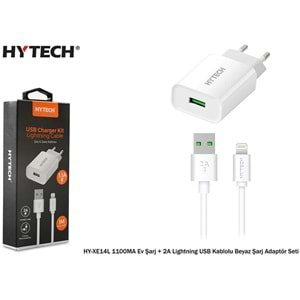 Hytech HY-XE14L USB Kablolu 1100MA Ev Şarj + 2A Lightning Beyaz Şarj Adaptör Seti