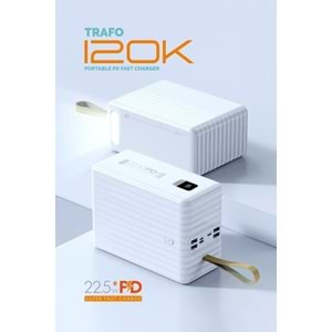 Powerway TRAFO120 120.000 Mah PD 22.5W Hızlı Şarj Dahili Kablolu Gerçek 120.000 Mah Trafo Siyah Powerbank