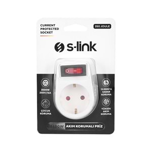 S-link SL-05P 16A 250V 350 Joule Anahtarlı Akım Korumalı Priz