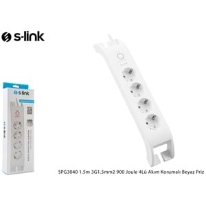 S-link SPG3040 2mt 3G1.5mm2 900 Joule 4lü Akım Korumalı Siyah Priz