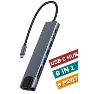 Bawerlink BW-2024 8 In 1 Type-C To Ethernet USB 3.0 HDMI Type-C PD Kart Okuyucu