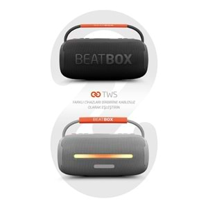 Powerway BEATBOX Siyah Led Işıklı Dayanıklı Ses Bombası Usb Sd Aux FM Radyo Bluetooh Hoparlör