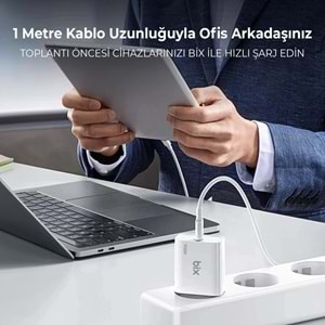 Bix BXCL21TA 20W Type-C PD 3.0 Akım Korumalı Hızlı Şarj Adaptörü ve 1 mt Type-C to Lightning Kablo