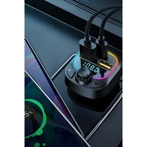 Hytech HY-XCB45 5V 3.1A / 5V 1A Rainbow Işıklı Led Ekran MP3 TF+USB+FM Bluetooth Fm Transmitter